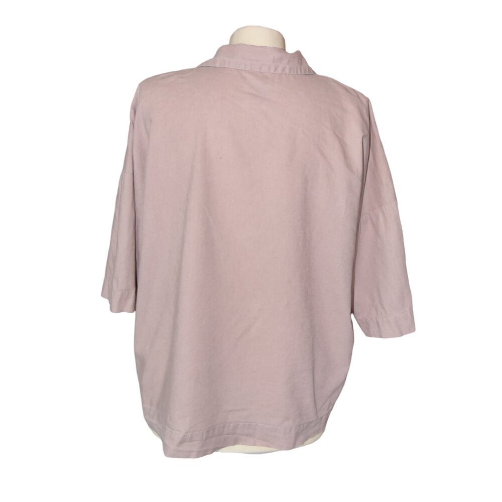 H&M Cropped Wide Sleeve Linen Cotton Blend Shirt Blouse Size Small Dusty Mauve - Picture 4 of 8